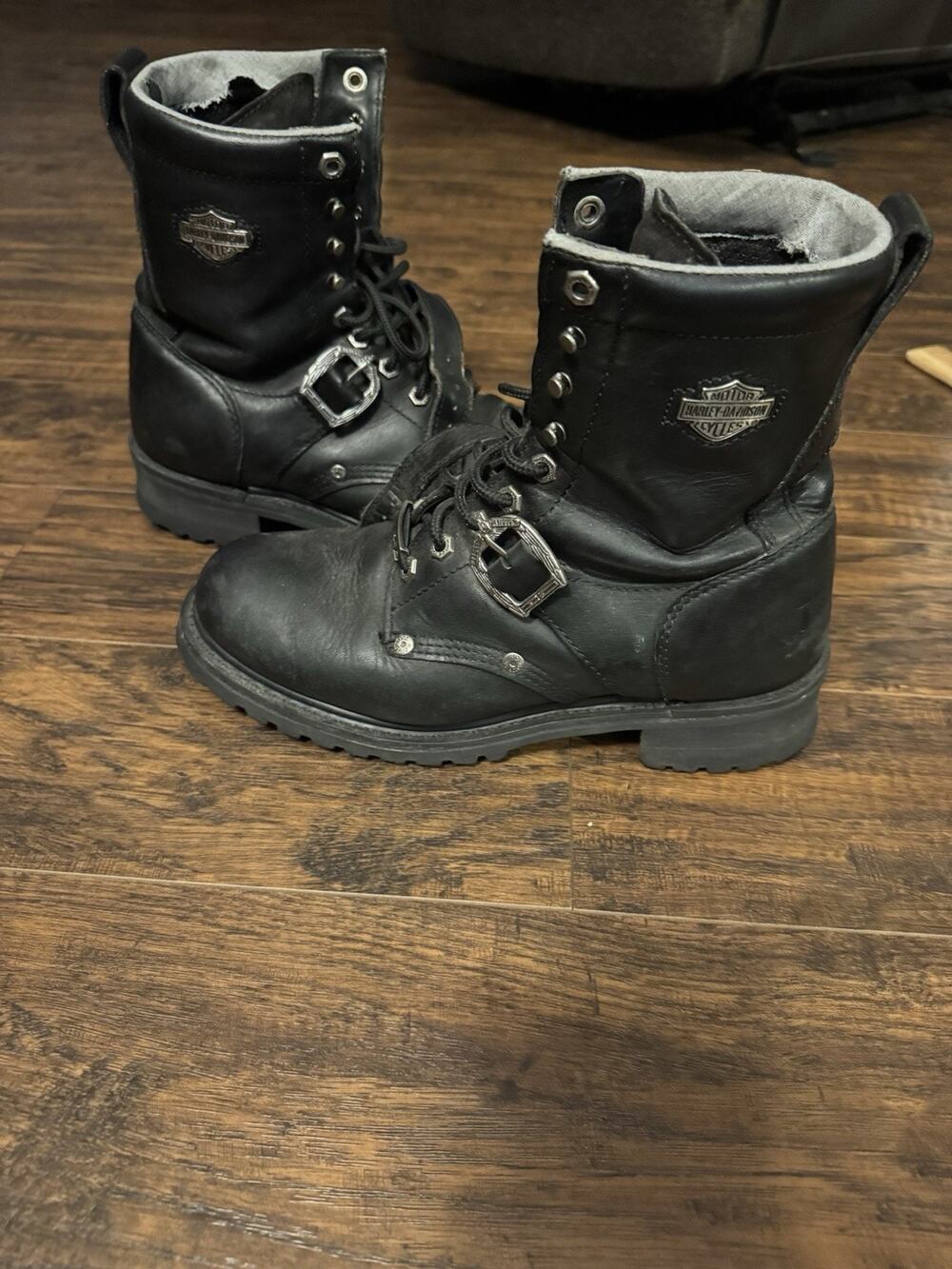 Harley Davidson Black Leather Buckle & Strap Faded Glory Boots Men’s Size 9